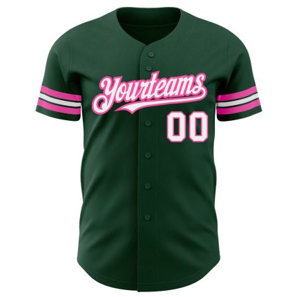 Custom Name and Number Personalized Baseball Jersey - Green White Pink Team Jersey Personalized Green White-Pink Authentic