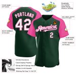 Custom Name and Number Baseball Jersey - Personalized Green White-Pink Authentic Raglan Sleeves Personalized Green White-Pink