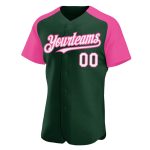 Custom Name and Number Baseball Jersey - Personalized Green White-Pink Authentic Raglan Sleeves Personalized Green White-Pink