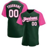 Custom Name and Number Baseball Jersey - Personalized Green White-Pink Authentic Raglan Sleeves Personalized Green White-Pink