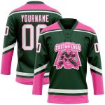 Custom Hockey Jersey with Personalized Name and Number - Green White-Pink Lace Neck Design Personalized Green White-Pink