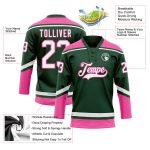 Custom Hockey Jersey with Personalized Name and Number - Green White-Pink Lace Neck Design Personalized Green White-Pink