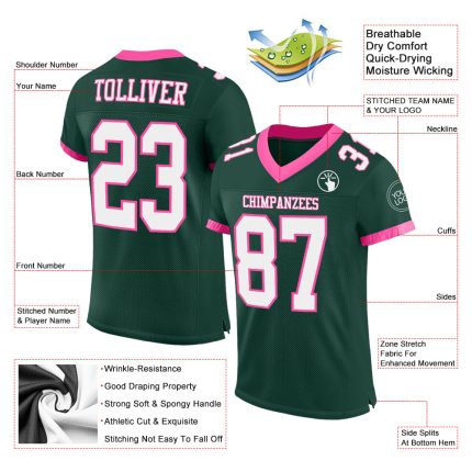 Personalized Authentic Football Jersey - Green White Pink Mesh Design Personalized Green White-Pink Mesh Authentic Football