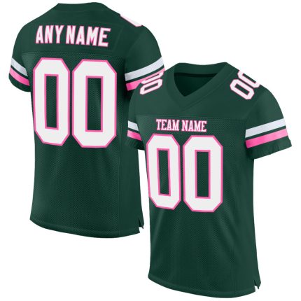 Custom Authentic Football Jersey with Personalized Name & Number - Green White-Pink Mesh Team Apparel Personalized Green