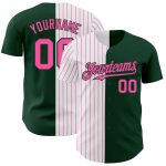 Custom Name and Number Baseball Jersey - Personalized Green White-Pink Pinstripe Authentic Fashion Jersey Personalized Green