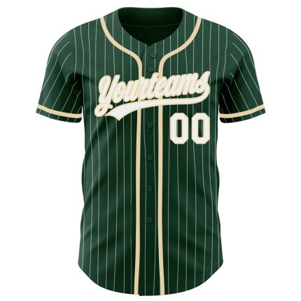 Personalized Authentic Baseball Jersey with Custom Name and Number - Green White Pinstripe City Design Personalized Green