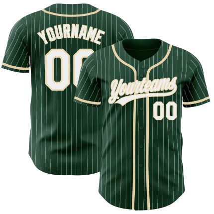 Personalized Authentic Baseball Jersey with Custom Name and Number - Green White Pinstripe City Design Personalized Green