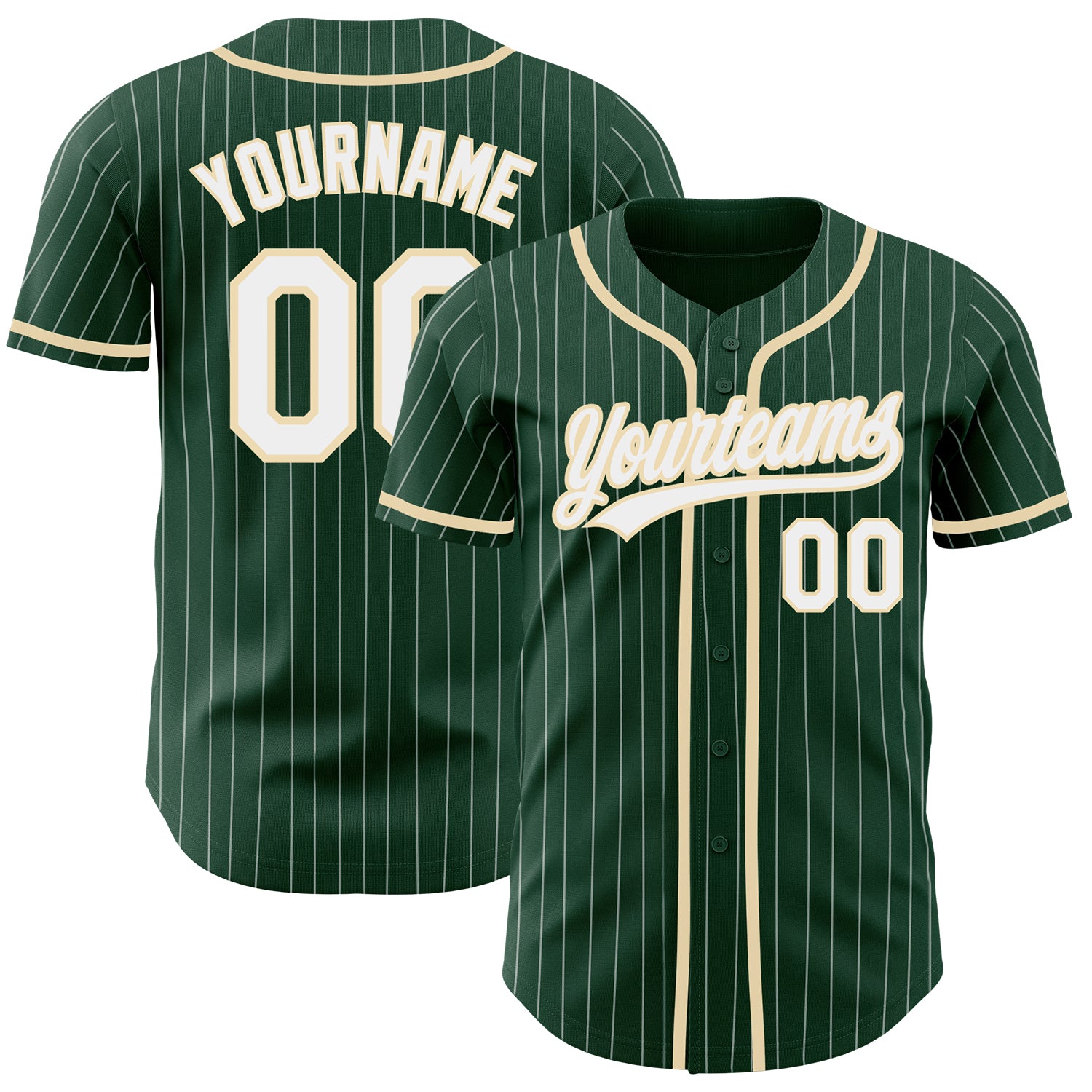 Personalized Authentic Baseball Jersey with Custom Name and Number - Green White Pinstripe City Design Personalized Green