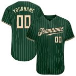 Custom Name Number Authentic Baseball Jersey - Personalized Green White Pinstripe Cream-Black Design Personalized Green White