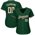 Custom Name Number Authentic Baseball Jersey - Personalized Green White Pinstripe Cream-Black Design Personalized Green White