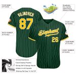 Custom Name Number Personalized Green White Pinstripe Gold Authentic Baseball Jersey Personalized Green White Pinstripe Gold-White