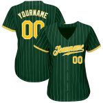 Custom Name Number Personalized Green White Pinstripe Gold Authentic Baseball Jersey Personalized Green White Pinstripe Gold-White