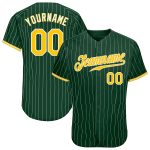 Custom Name Number Personalized Green White Pinstripe Gold Authentic Baseball Jersey Personalized Green White Pinstripe Gold-White