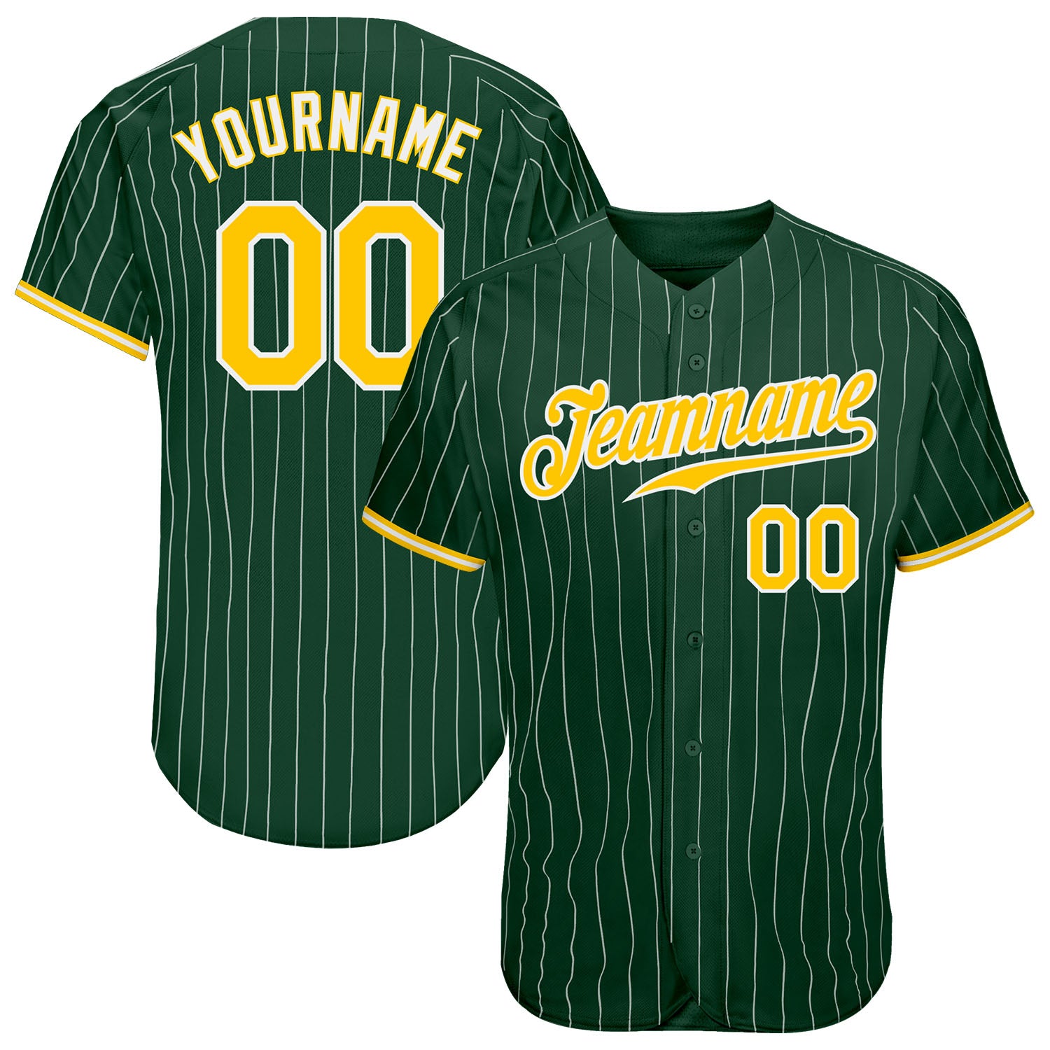 Custom Name Number Personalized Green White Pinstripe Gold Authentic Baseball Jersey Personalized Green White Pinstripe Gold-White