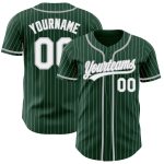 Custom Name and Number Authentic Baseball Jersey - Personalized Green White Pinstripe Gray Design Personalized Green White