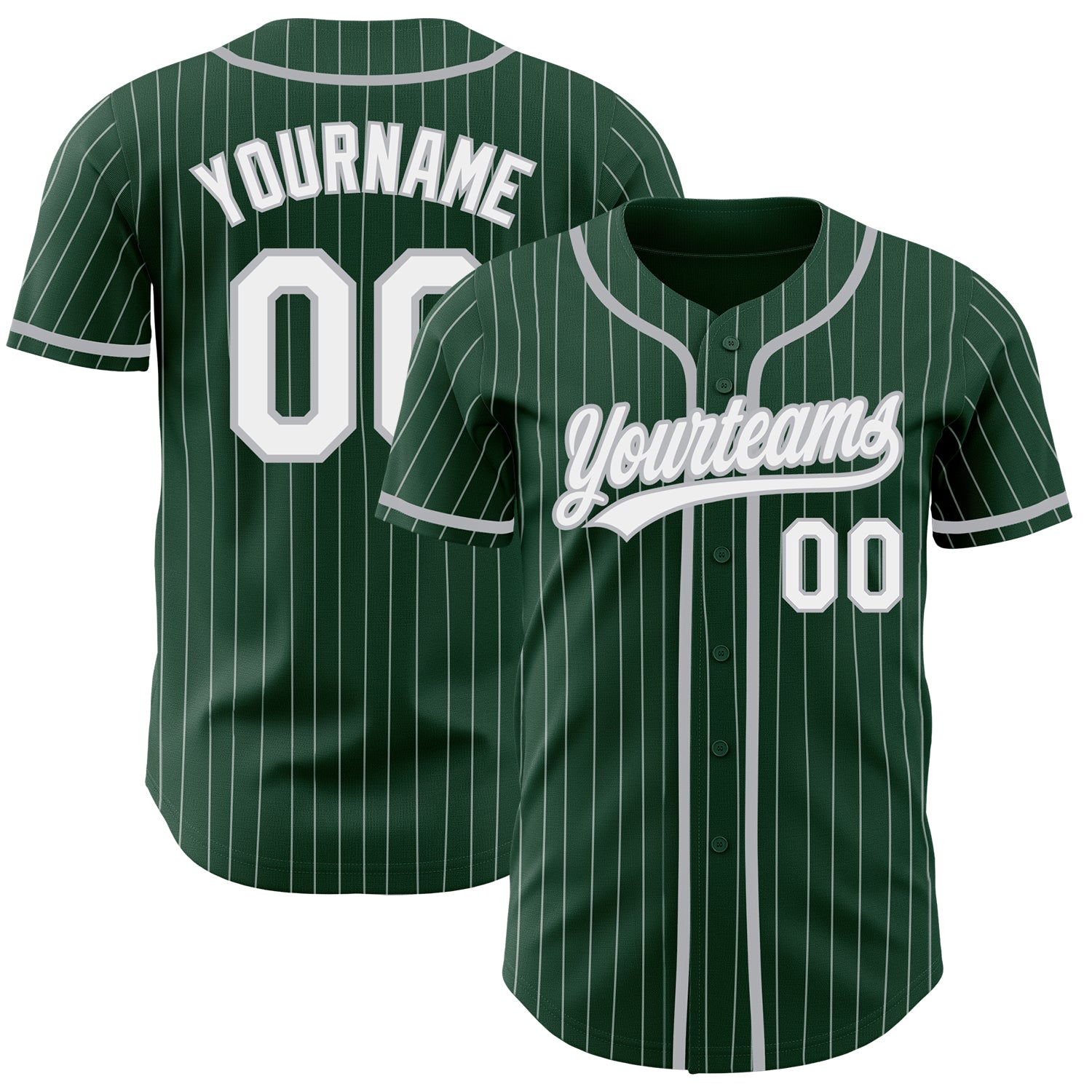 Custom Name and Number Authentic Baseball Jersey - Personalized Green White Pinstripe Gray Design Personalized Green White