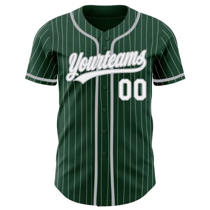 Custom Name and Number Authentic Baseball Jersey - Personalized Green White Pinstripe Gray Design Personalized Green White