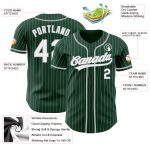 Custom Name and Number Authentic Baseball Jersey - Personalized Green White Pinstripe Gray Design Personalized Green White