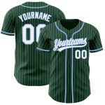 Custom Name and Number Authentic Baseball Jersey - Personalized Green White Pinstripe Light Blue Personalized Green White