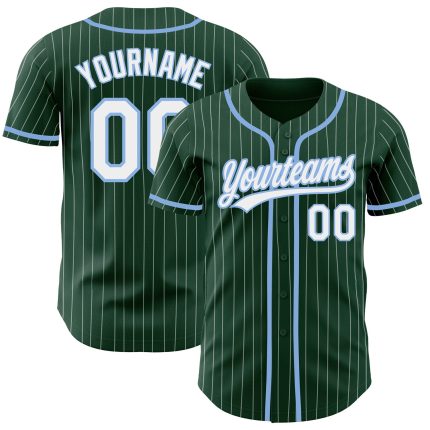 Custom Name and Number Authentic Baseball Jersey - Personalized Green White Pinstripe Light Blue Personalized Green White