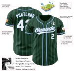 Custom Name and Number Authentic Baseball Jersey - Personalized Green White Pinstripe Light Blue Personalized Green White