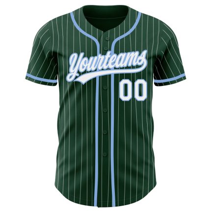 Custom Name and Number Authentic Baseball Jersey - Personalized Green White Pinstripe Light Blue Personalized Green White