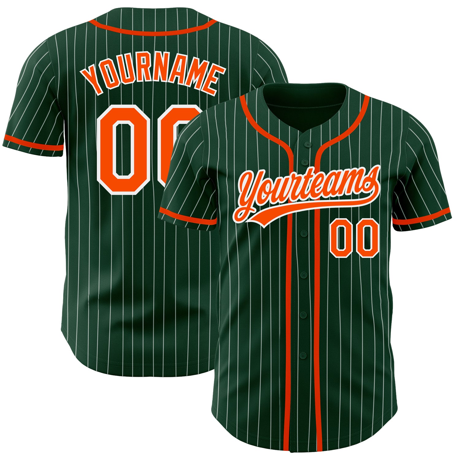 Custom Name Number Orange White Green Pinstripe Authentic Baseball Jersey Personalized Green White Pinstripe Orange Authentic