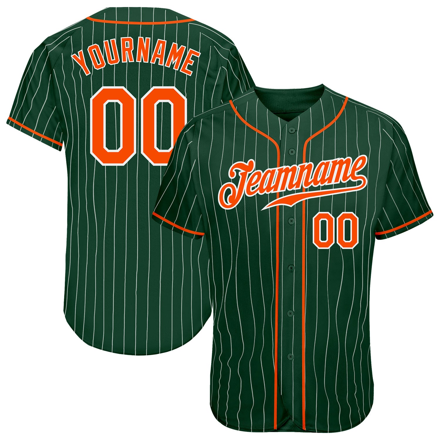 Custom Name and Number Personalized Green White Pinstripe Baseball Jersey - Authentic Design Personalized Green White Pinstripe