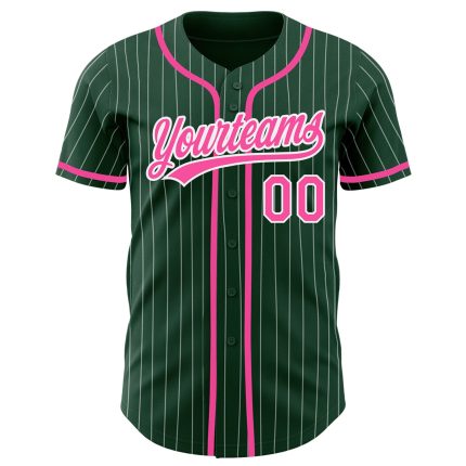 Custom Authentic Baseball Jersey with Personalized Name & Number - Green White Pinstripe Design Personalized Green White