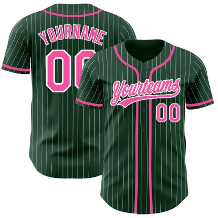 Custom Authentic Baseball Jersey with Personalized Name & Number - Green White Pinstripe Design Personalized Green White