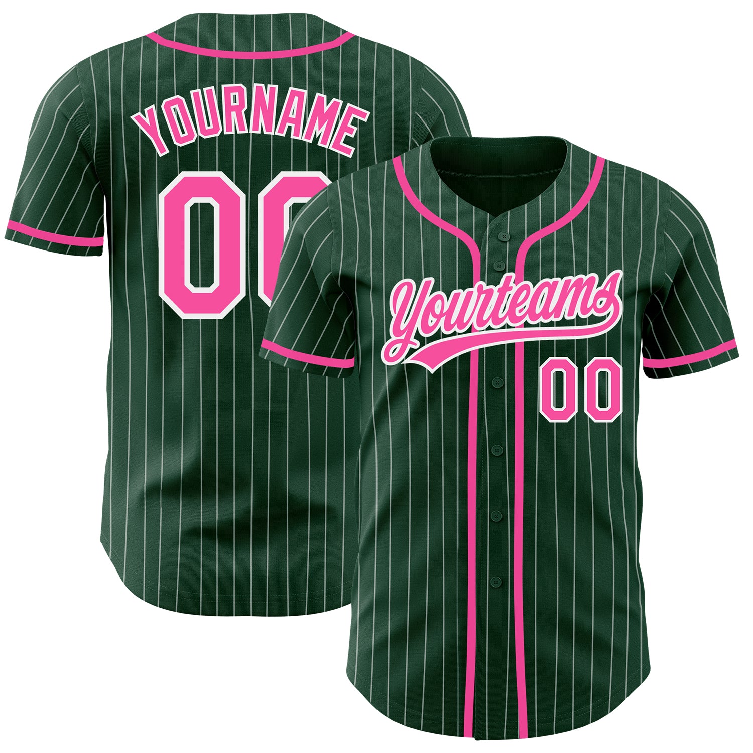 Custom Authentic Baseball Jersey with Personalized Name & Number - Green White Pinstripe Design Personalized Green White