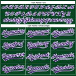 Custom Personalized Baseball Jersey - Green White Pinstripe with Purple Design, Team Name & Number Personalized Green White