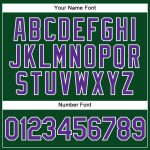 Custom Personalized Baseball Jersey - Green White Pinstripe with Purple Design, Team Name & Number Personalized Green White