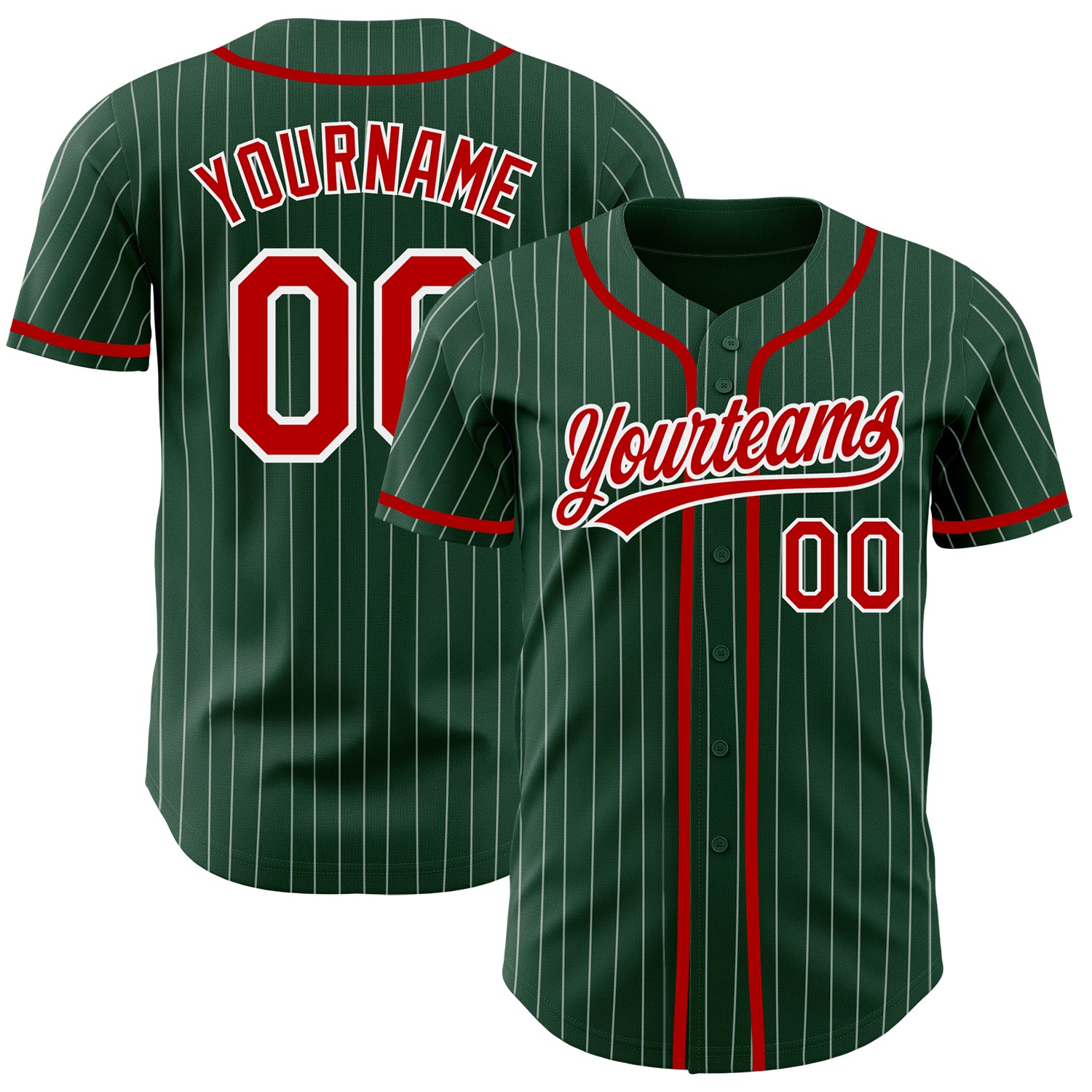 Custom Red White Green Pinstripe Baseball Jersey with Personalized Name and Number - Authentic Team Apparel Personalized