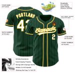 Personalized Green White Pinstripe Authentic Baseball Jersey with White-Gold Trim Personalized Green White Pinstripe White-Gold