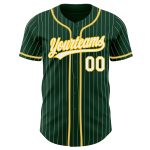 Personalized Green White Pinstripe Authentic Baseball Jersey with White-Gold Trim Personalized Green White Pinstripe White-Gold