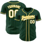 Personalized Green White Pinstripe Authentic Baseball Jersey with White-Gold Trim Personalized Green White Pinstripe White-Gold