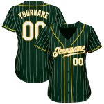 Custom Name and Number Personalized Green White Pinstripe Baseball Jersey - Authentic White-Gold Team Jersey Personalized