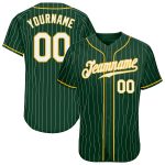 Custom Name and Number Personalized Green White Pinstripe Baseball Jersey - Authentic White-Gold Team Jersey Personalized