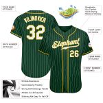Custom Name and Number Personalized Green White Pinstripe Baseball Jersey - Authentic White-Gold Team Jersey Personalized