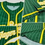 Custom Name and Number Personalized Green White Pinstripe Baseball Jersey - Authentic White-Gold Team Jersey Personalized
