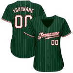 Custom Authentic Baseball Jersey with Personalized Name and Number in Green White Pinstripe Design Personalized Green White