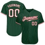 Custom Authentic Baseball Jersey with Personalized Name and Number in Green White Pinstripe Design Personalized Green White