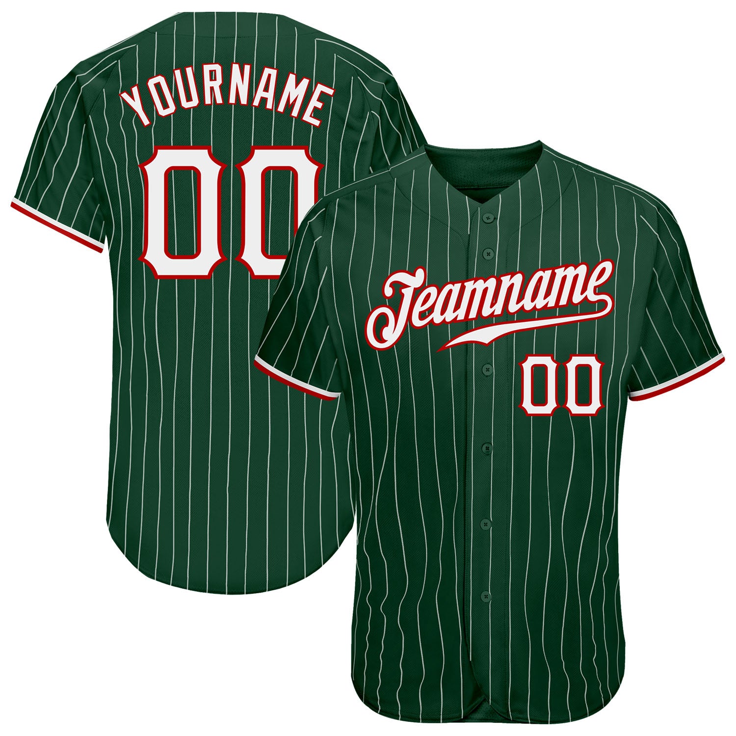Custom Authentic Baseball Jersey with Personalized Name and Number in Green White Pinstripe Design Personalized Green White