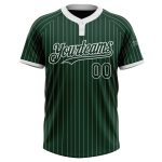Custom Unisex Softball Jersey with Personalized Name and Number - Green White Pinstripe Two-Button Design Personalized Green