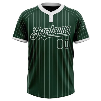 Custom Unisex Softball Jersey with Personalized Name and Number - Green White Pinstripe Two-Button Design Personalized Green
