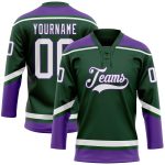 Customizable Green White Purple Hockey Jersey with Personalized Name and Number Personalized Green White-Purple Hockey Lace