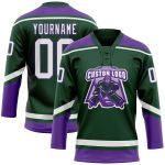 Customizable Green White Purple Hockey Jersey with Personalized Name and Number Personalized Green White-Purple Hockey Lace