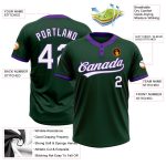 Custom Name and Number Unisex Softball Jersey - Personalized Green White-Purple Two-Button Design Personalized Green White-Purple