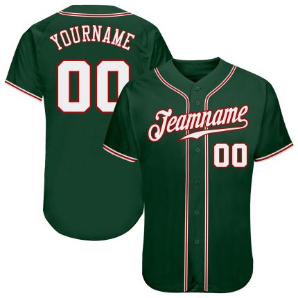 Custom Name and Number Authentic Baseball Jersey - Personalized Green White Red Team Jersey Personalized Green White-Red